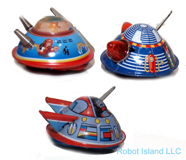Flying Saucer Tin Windup Set of 3 Space Toys – Robot Island