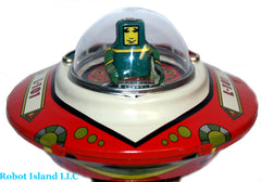 Flying Saucer Space Ship Astronaut Windup crank Tin Flying Saucer