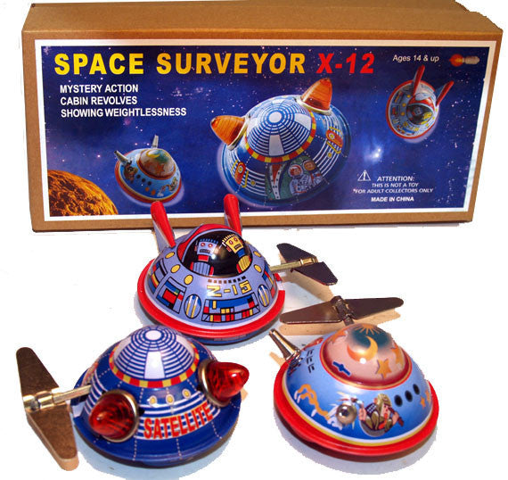 Flying Saucer Tin Windup Set of 3 Space Toys Robot Island