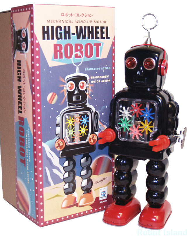 ARRIVED! Black High Wheel Gear Robot Tin Toy Windup