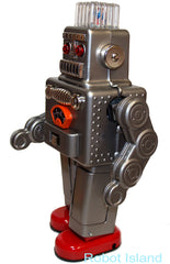 Grey Smoking Spaceman Robot Tin Battery Operated