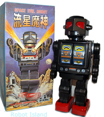 Metal House Robot Black Space Evil Robot Japan Tin Toy Red Eyes
