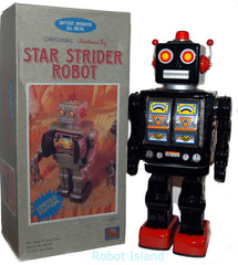 Black Metal House Robot Star Strider Robot Japan Tin Toy Battery operated Horikawa