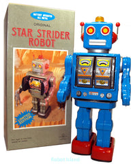 ARRIVED! Blue Metal House Robot Star Strider Japan Tin Toy Blue Battery operated Horikawa