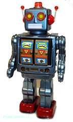 ARRIVED! Blue ME100 Robot Blue Metallic Tin Toy Robot Battery Operated
