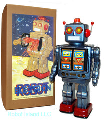 ARRIVED! ME100 Robot Blue Metallic Tin Toy Robot Battery Operated