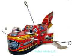 JUST ARRIVED! Red Space Robot Whale Windup Tin Toy St. John Marxu