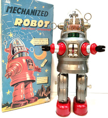ARRIVED! Arrived - Factory Sample Mechanized Robby Grey Osaka Tin Toy Japan