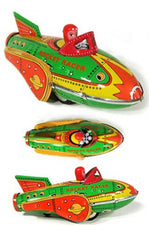 Tin Toy Rocket Racer Space Ship with Engine Sound Friction Power MF735