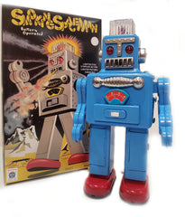 ARRIVED! Blue Smoking Spaceman Robot Tin Battery Operated Blue