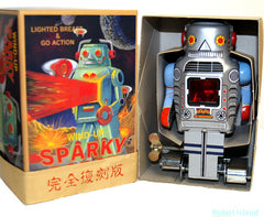 ARRIVED! Ichiko Sparky Robot Japan Tin Toy Wind up Silver