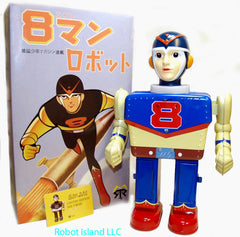Eighth Man Super Hero Tin Toy Yonezawa "8 Man" Robot Blue