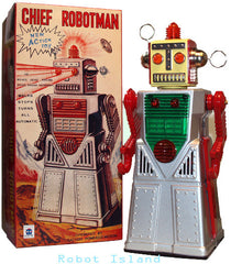 Chief Robotman Robot Tin Battery Operated Silver - Sale!