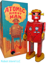 Atomic Robot Man Windup Giant Tin Toy Red 12" Tall - St. John Toys