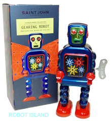 Blue High Wheel Robot Jr. Tin Toy Windup - St. John Toys