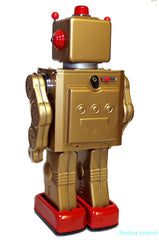 ARRIVED! Gear Robot Japan Metal House Tin Toy Gold Battery Operated