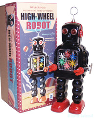 ARRIVED! Black High Wheel Gear Robot Tin Toy Windup