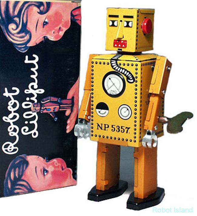 Lilliput Robot Windup Tin Toy Yellow