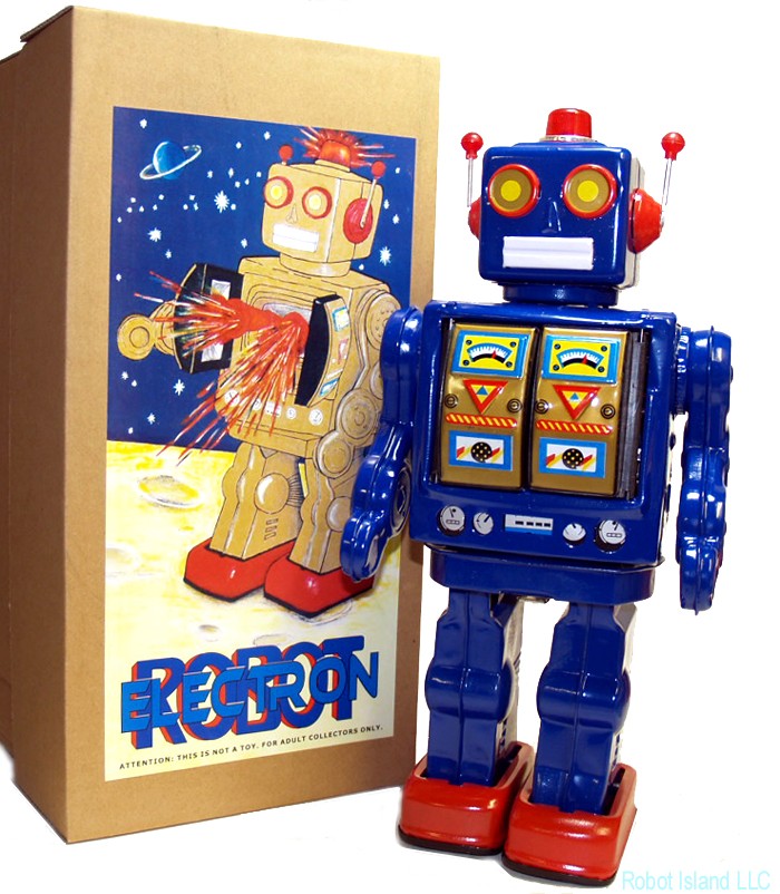 Blue Robot ME100 Tin Toy Robot Royal Blue Battery Operated - Display Version