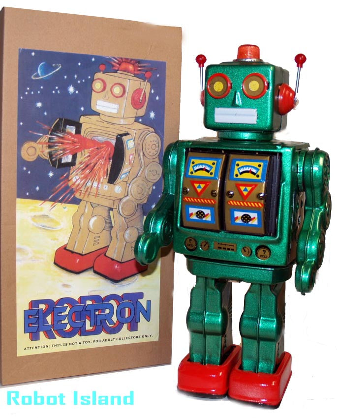 ME100 Robot Green Metallic Tin Toy Mr. D Cell For Display ME100 Robot Green Metallic Tin Toy Mr. D Cell For Display