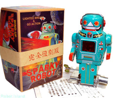 ARRIVED! Green Sparky Robot Ichiko Japan Tin Toy Windup