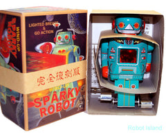 Green Sparky Robot Ichiko Japan Tin Toy Windup