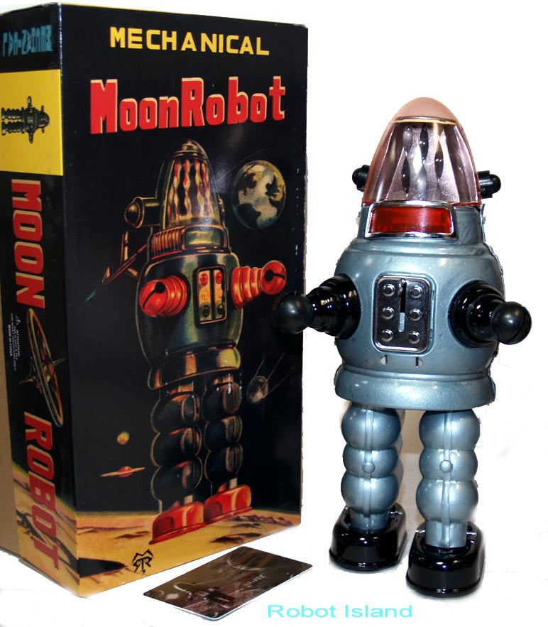Moon Robot Robby the Robot Tin Toy Windup Limited Edition Steel Blue