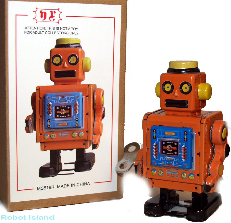 Guard Robot Horikawa Style Tin Toy Windup Orange