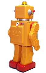 Piston Robot Japan Metal House Battery Operated Tin Toy Yellow