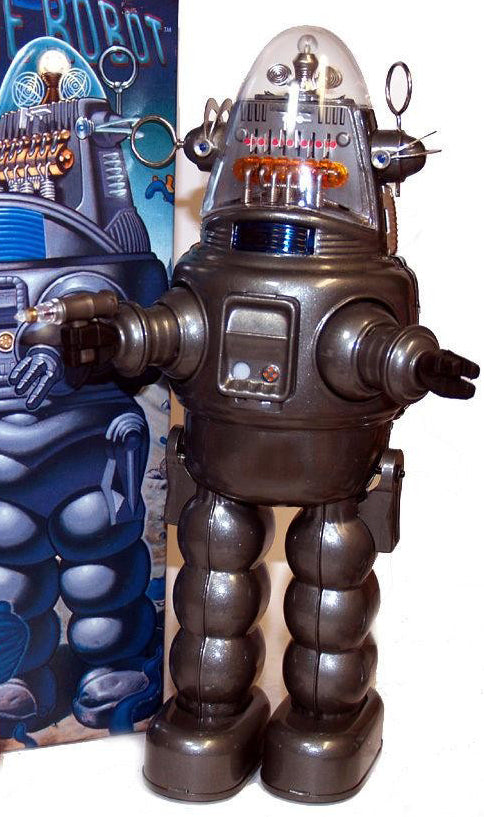 Exclusive Japan Grey Metallic Gloss Robby the Robot with Blaster Osaka Tin Toy Japan