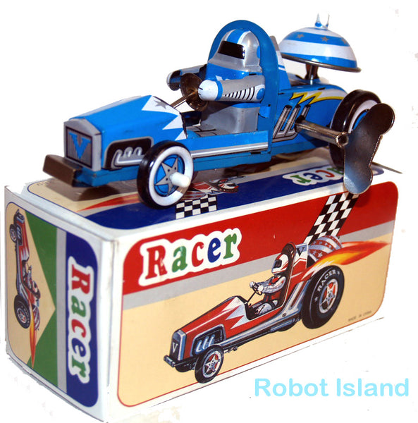 Blue Robot Racer Tin Toy Windup Race Car Blue – Robot Island