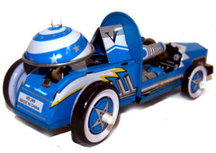 Blue Robot Racer Tin Toy Windup Race Car Blue