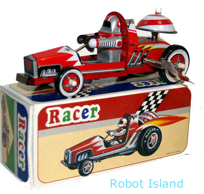 Robot Racer Tin Toy Windup Race Car Red