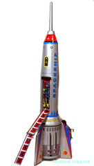 Rocket Tin Toy 15" Tall Space Toy Spring Activated Action