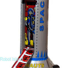 Rocket Tin Toy 15" Tall Space Toy Spring Activated Action
