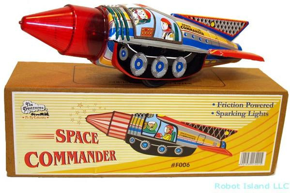 Commander Astronaut Space Rocket Tin Toy Sparkling Action!