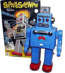 Smoking Spaceman Robot Tin Toy Battery Operated Blue