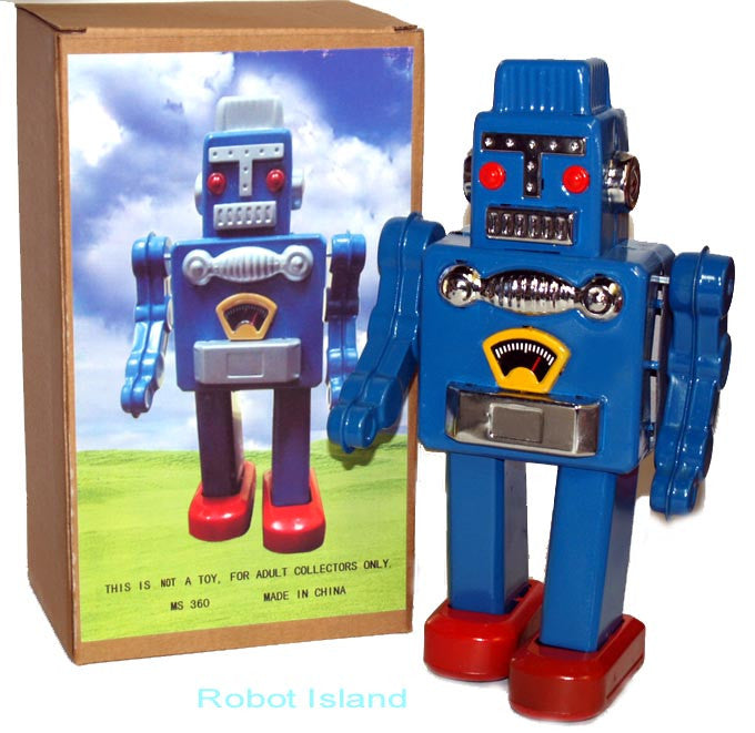 Blue Smoking Spaceman Robot Wind-Up Non Smoker