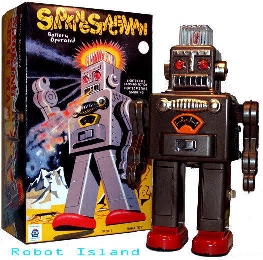 Black Smoking Spaceman Robot Tin Black Battery Operated