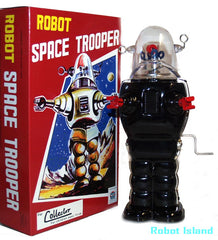 ARRIVED! Black Robby the Robot Space Trooper Crank Windup Gyro Action!