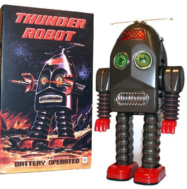 Forberedelse Pygmalion Spanien Brown Thunder Robot Tin Toy Battery Operated Dark Brown original color –  Robot Island